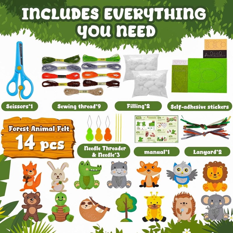 Garma Animal Sewing Kit for Kids - 14 in 1 Kids Sewing Crafts Kit for Beginners - Mini Sewing Kits for Kid 5-8 8-12 - Easy Sew Your Own Felt Animals DIY Craft Set for Boys & Girls Birthday - Image 3